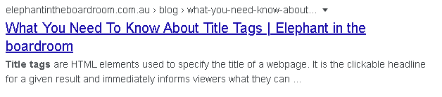 Elephant in the boardroom title tag in search results