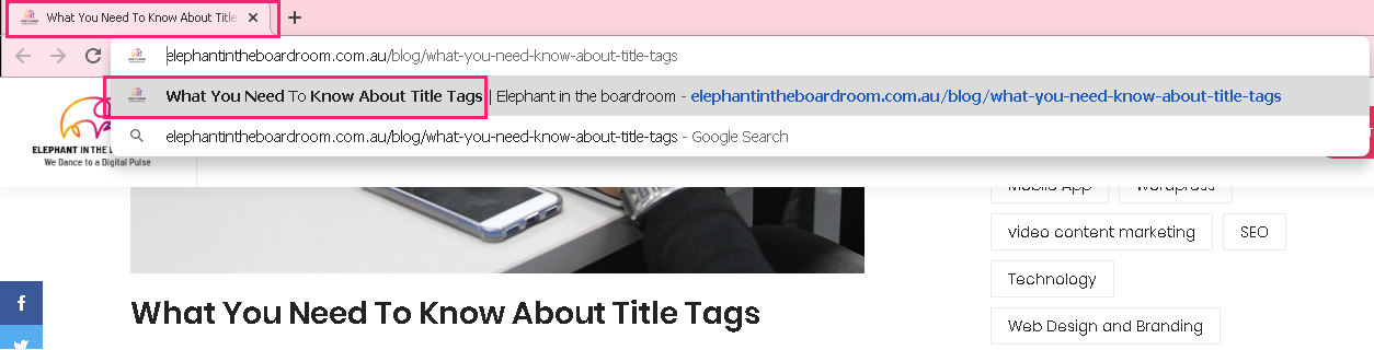 Elephant in the boardroom title tag on web browser tabs